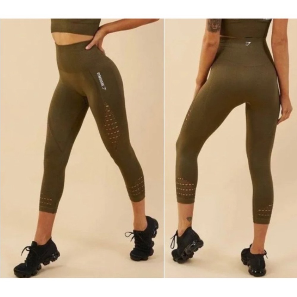 Gymshark seamless energy leggings in olive green